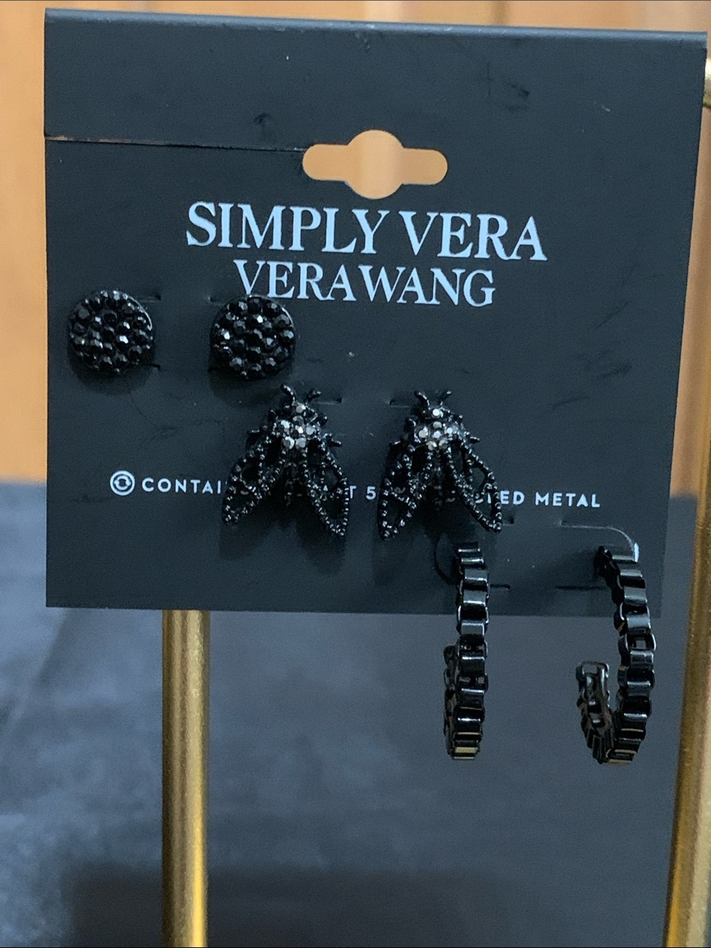 NWT Simply Vera Vera Wang 3 pairs of black earrings